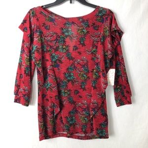 Free People Women Small Floral Print Ruffle Blouse
